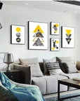 Abstract Grey Yellow Geometric Triangles Nordic Deer Wall Art