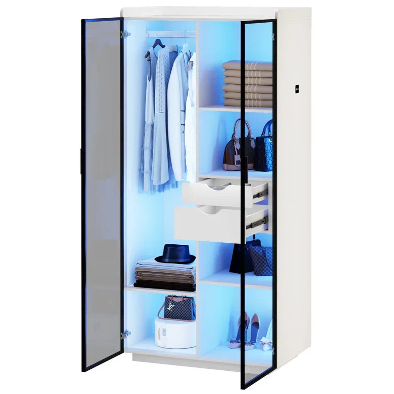 2-Door Wardrobe Armoire with LED Lights
