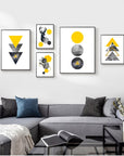 Abstract Grey Yellow Geometric Triangles Nordic Deer Wall Art