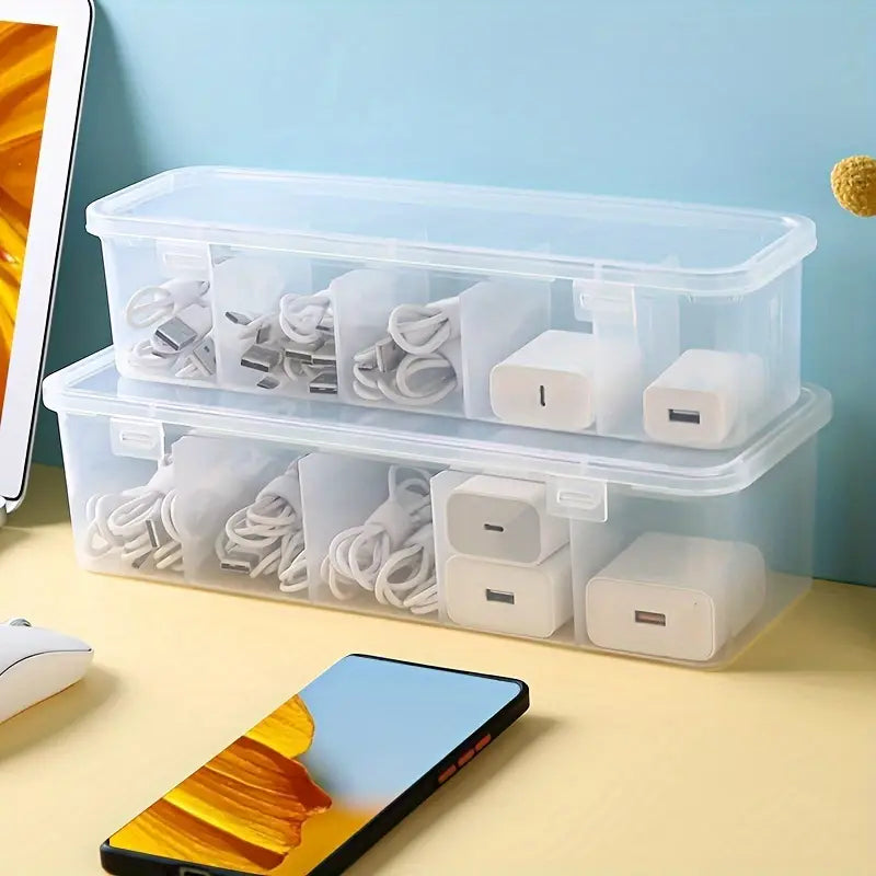 Data Cable Organizer Case Classification Dustproof Card Organizer with Lid Clutter Collection Box for Office Home