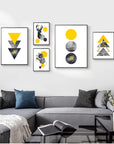 Abstract Grey Yellow Geometric Triangles Nordic Deer Wall Art