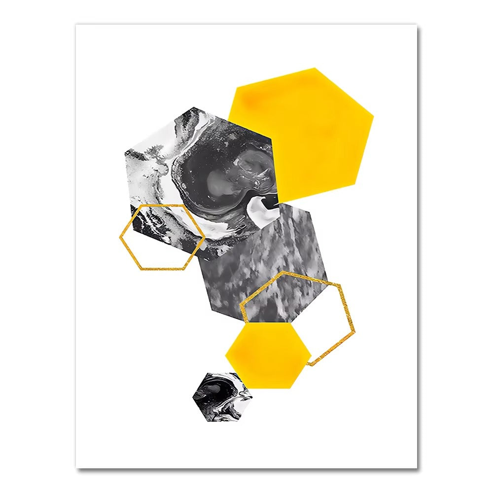 Abstract Grey Yellow Geometric Triangles Nordic Deer Wall Art